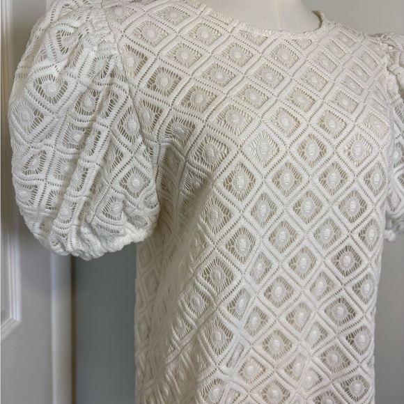 Express Puff Sleeve Cream Crochet Eyelet Blouse - Medium - Picture 4 of 6